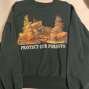 pacsun dark green “protect our forests” crewneck